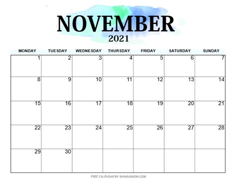 Free Printable November 2021 Calendar 12 Awesome Designs Laptrinhx