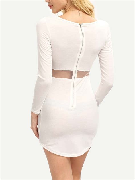 Long Sleeve Contrast Mesh Bodycon Dressfor Women Romwe