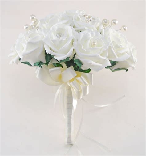 Ivory Rose Bridal Wedding Bouquet With Pearl And Diamante Brooches