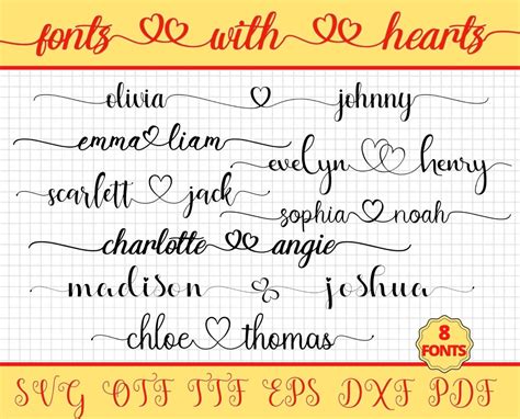 Fonts With Hearts Bundle Cursive Fonts Heart Bundle Wedding Etsy
