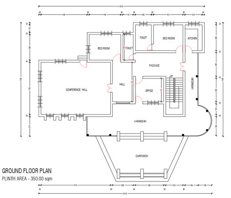 Square Meter House Ground Floor Plan Autocad Drawing Dwg File Cadbull