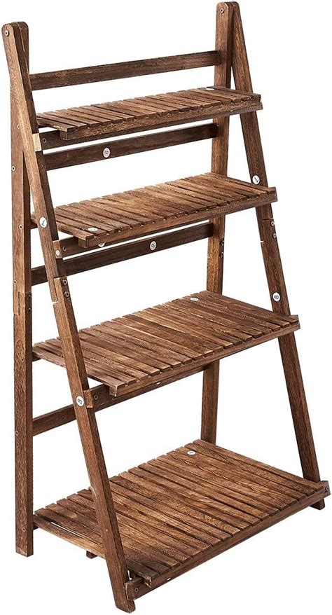 Rhf Wood 4 Tier Plant Stand Free Standing Foldable Plant Shelf A