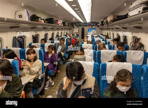 Passengers Inside Shinkansen Bullet Train Tokyo Japan Stock Photo Alamy