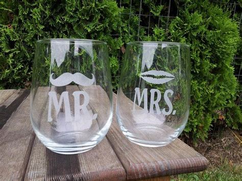 Stemless Mr And Mrs Wine Glasses Sandblast Etched Diy Wine Glasses Wine Glasses Etched