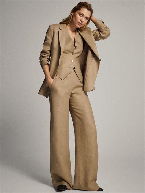 linen blazer Women Massimo Dutti Женская рабочая одежда Женский костюм Женские штаны