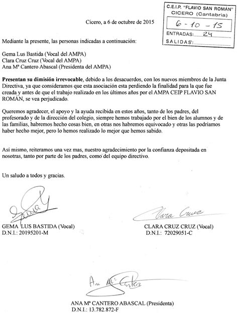 Ampa Flavio San Román Renuncia De Varios Miembros De La Junta Directiva