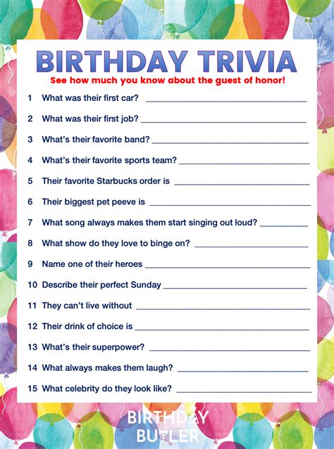 Birthday Trivia Questions Printable Printable Party Palooza