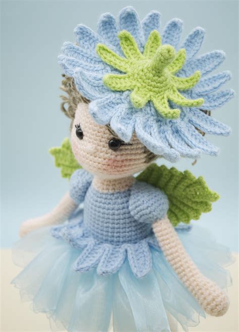 Amigurumi Crochet Doll Sweet Chicory Flower Fairy With Wings Crochet