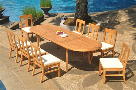 Grade A Teak Dining Set 8 Seater 9 Pc 118 Double Extension Oval