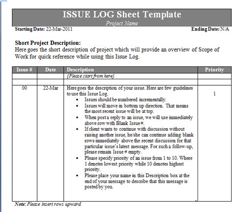 Project Correspondence Log Template