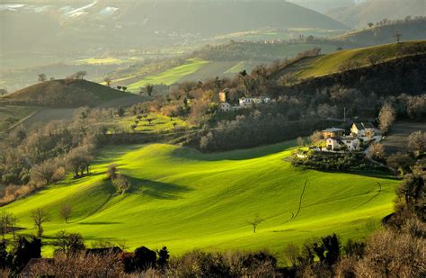 Sky Grasslands Fields Italy Trees Grass Clouds Hd Wallpaper