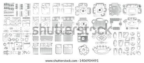 Set Linear Icons Interior Top View Stock Vector Royalty Free