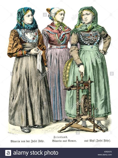 Vintage Engraving Of Traditional Of Costumes Germany Peasant Woman Of