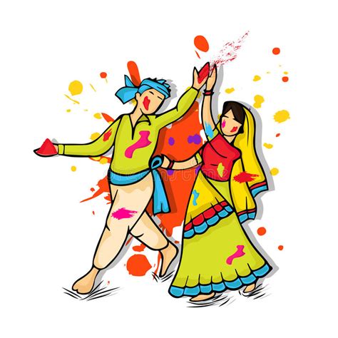 Young Couple For Happy Holi Festival Celebration Stock Illustration