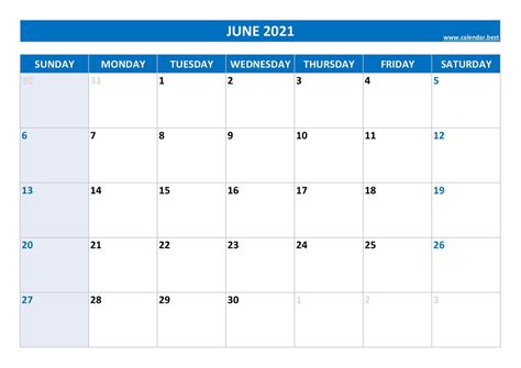 June 2021 Calendar Calendarbest