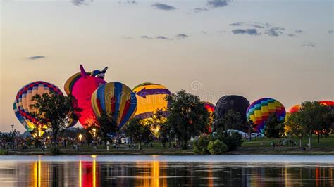 colorado springs balloon classic 2021 in memorial park and prospect lake night glow editorial