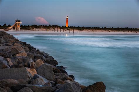 Lighthouse At Ponce Inlet Florida Beach Morning Sunrise Atlantic Ocean