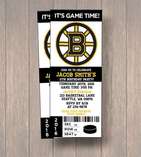 12 Boston Bruins Birthday Invitation Hockey Ticket Hockey Birthday