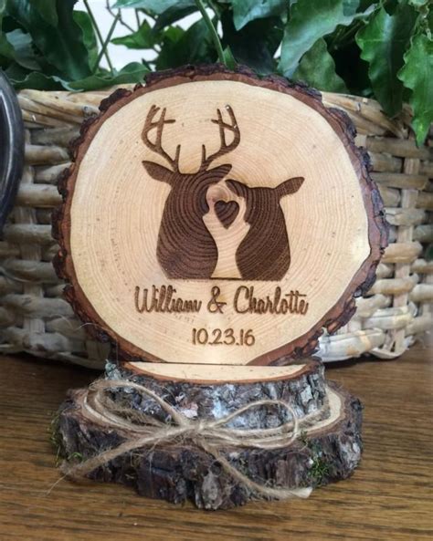 Rustic Wedding Cake Topper Engraved Wedding Topper Deer