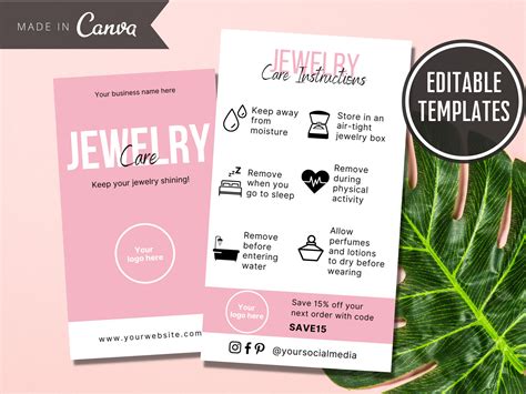 Editable Jewelry Care Card Template Printable Jewelry Care Etsy