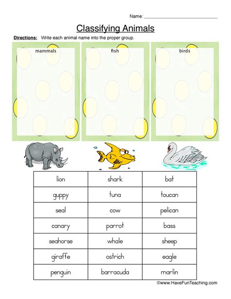 Mammals, Fish, or Birds Classifying Animals Worksheet | Have Fun Teaching