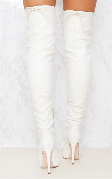 White Pu Pointed Thigh High Boot Shoes Prettylittlething Usa