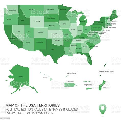Color Map Of The United States Of America Territories Stock Illustration - Download Image Now ...