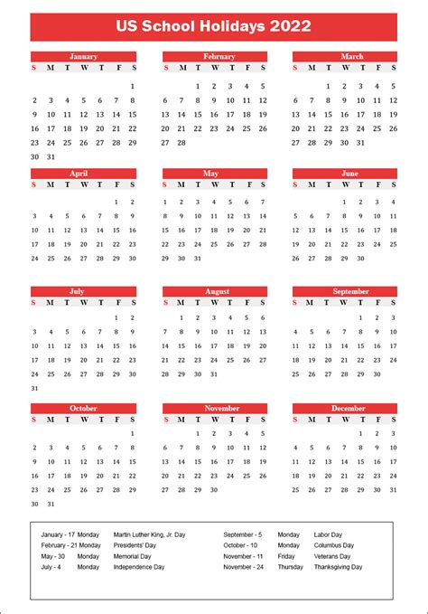 Us Federal Holidays 2022 Usa Calendar 2022 With Federal Holidays