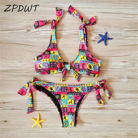 Zpdwt Sexy Brazilian Bikini Set Women 2018 New Swim Bathing Suit Swimwear Tribal Plaid Print