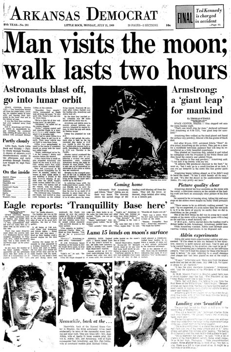 Democrat Gazette Front Pages Day After Moon Landing The Arkansas Democrat Gazette Arkansas