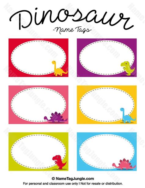 Label, boy and girl, yellow background, vector icon. Free printable dinosaur name tags. The template can also ...