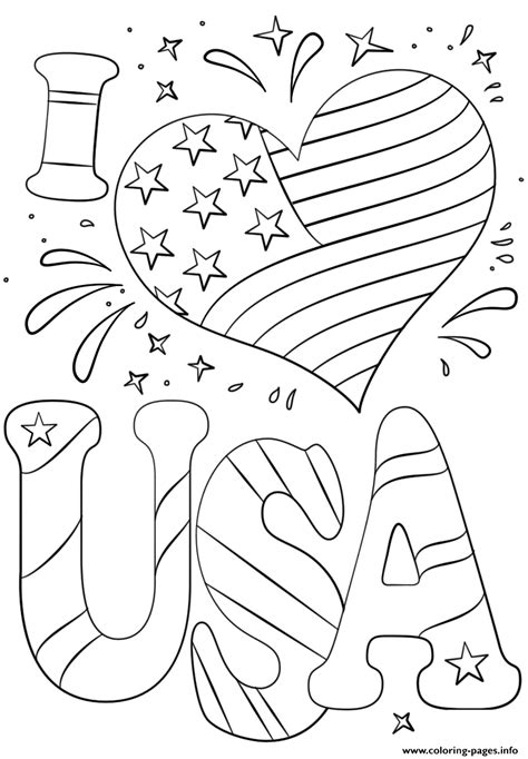 I Love Usa 4th July Coloring Page Printable