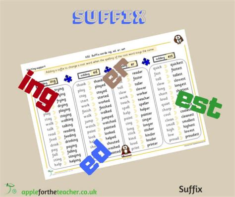 Suffix Word List Eng Ed Er Est Apple For The Teacher Ltd