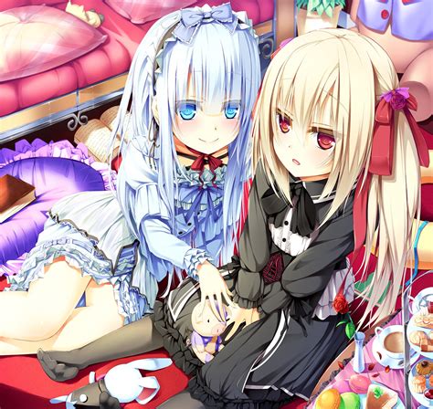 Blondes Blue Eyes Long Hair Ribbons Blue Hair Books Red Eyes Lolicon Stuffed