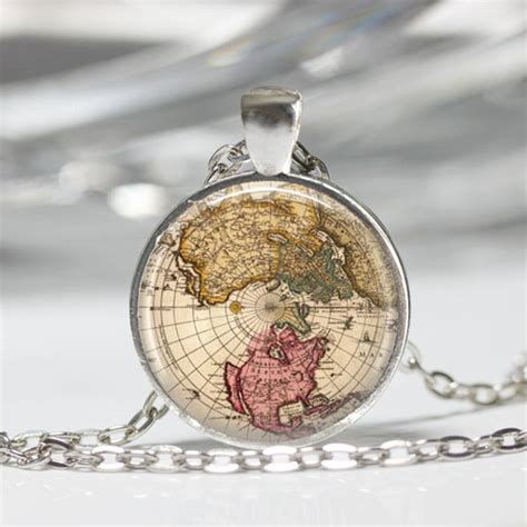 Vintage Map Necklace Globe Jewelry Earth Old World Map Art Etsy