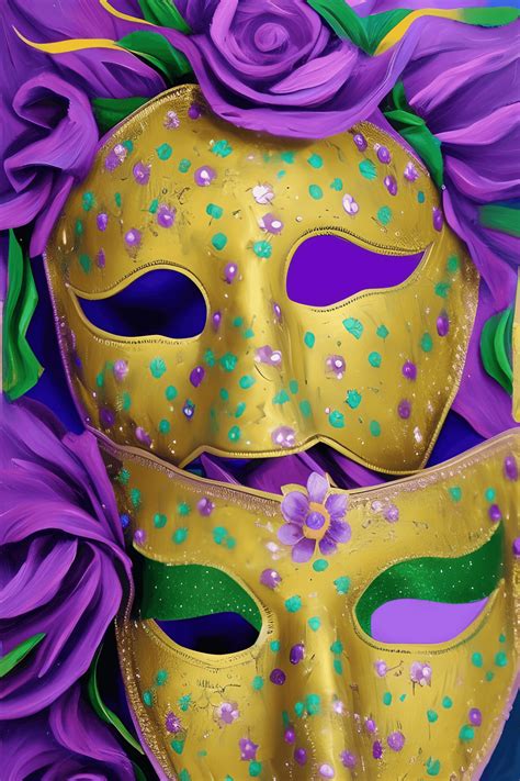 Mardi Gras Mask With Flowers Impasto Painting · Creative Fabrica