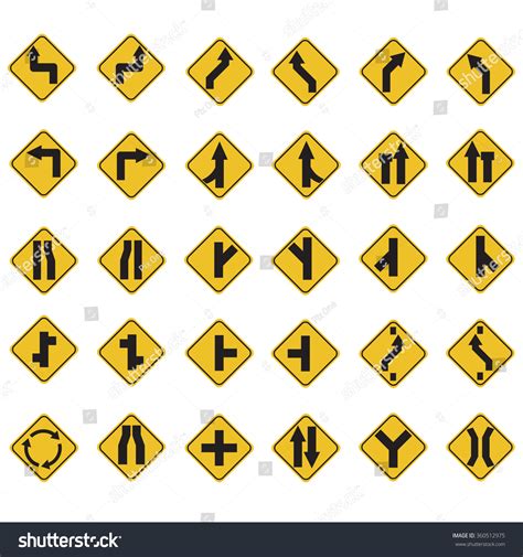 Yellow Road Signs Traffic Signs Vector เวกเตอร์สต็อก ปลอดค่าลิขสิทธิ์