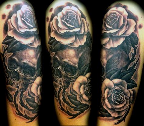 Skull And Rose Sleeve Tattoos Cool Eyecatching Tatoos