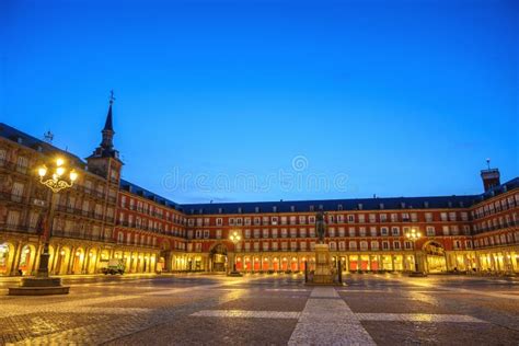 Madrid Spain Night City Skyline At Plaza Mayor Stock Photo Image Of