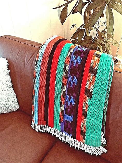 Afghan Hand Crocheted Bright Cheerful Mexican Multi Color Lap Blanket