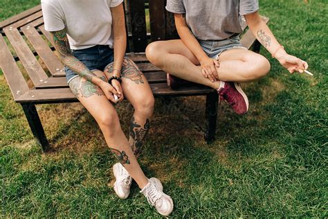 Lesbian Couple On The Bench By Stocksy Contributor Alexey Kuzma