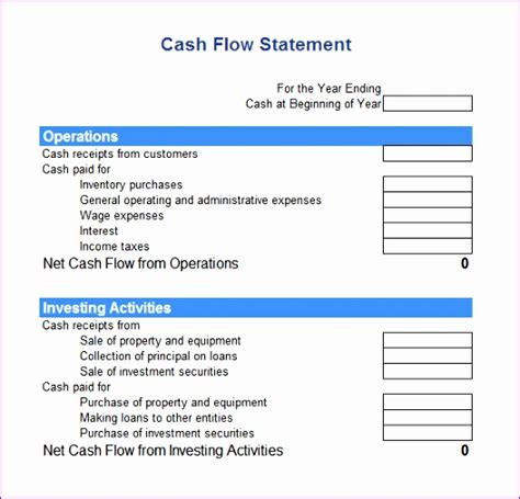 Indirect Cash Flow Statement Excel Template Excel Templates