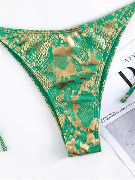 Shiny Bikini Green Leopard Print Push Up Bandage Thong Swimsuit High Cut Beach Bathing Suit