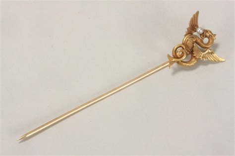 Victorian Gold And Pearl Dragon Stick Pin Finely Modelled In Stick