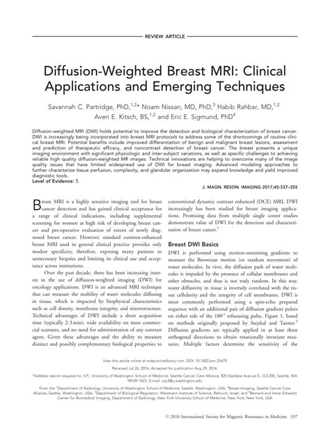 Pdf Diffusion Weighted Breast Mri Clinical Applications And Emerging