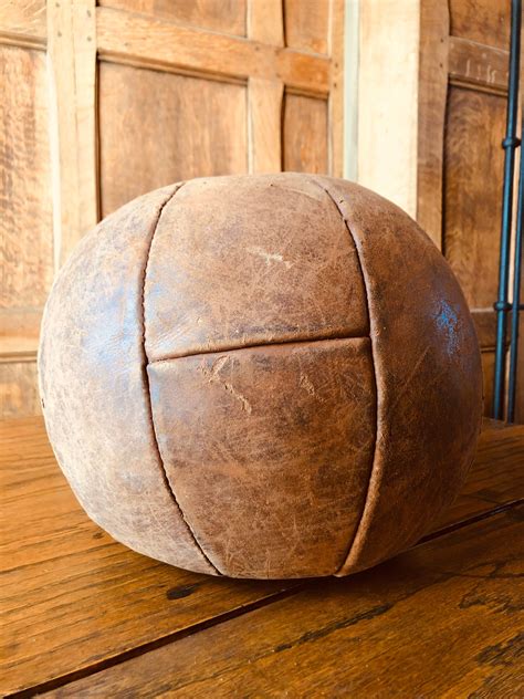 Antique Leather Medicine Ball, Vintage Leather Exercise Ball, Sports ...