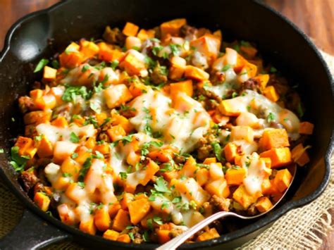 Cook until the onions are translucent and turkey is tender; Healthy Recipes: Ground Turkey Sweet Potato Skillet Recipe