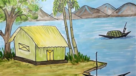 Bangladeshi Village Scenery Painting With Poster Colorhow To Draw
