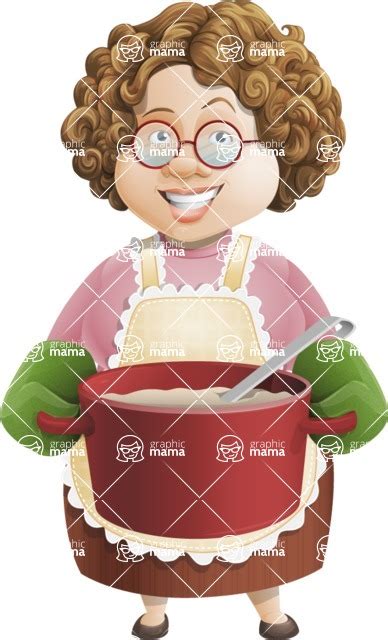 Grandma Vector Cartoon Character 112 Illustrations Set With Soup