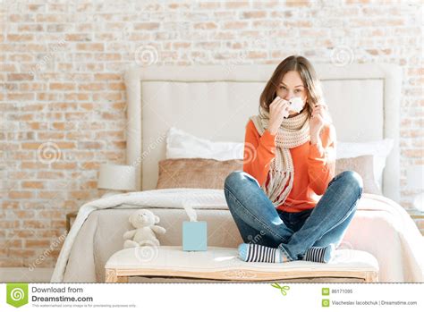 Upset Young Woman Suffering From Influenza At Home Stock Image Image